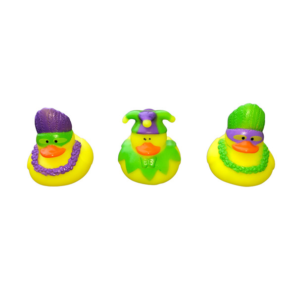 Set of 3 Mardi Gras Fat Tuesday New Orleans 2" Rubber Ducks Duckies Jeep Duck - Picture 1 of 4